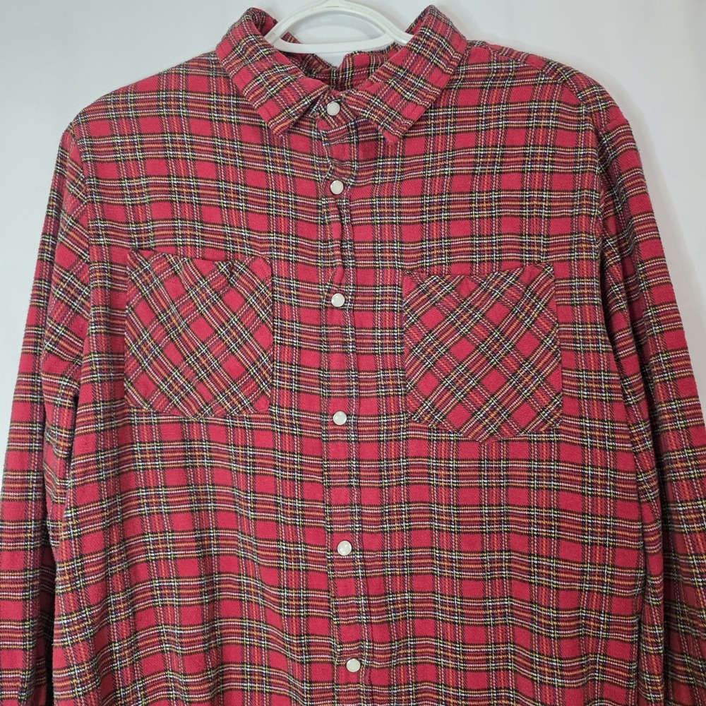 Vintage Haband Casual Joe Red Plaid Flannel Button‎ Up Shirt Men's Large